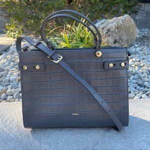 FURLA GRAY CROC CROSSBODY HANDBAG